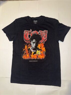 Black Flame Graphic Short Sleeve Tee featuring Portrait Print